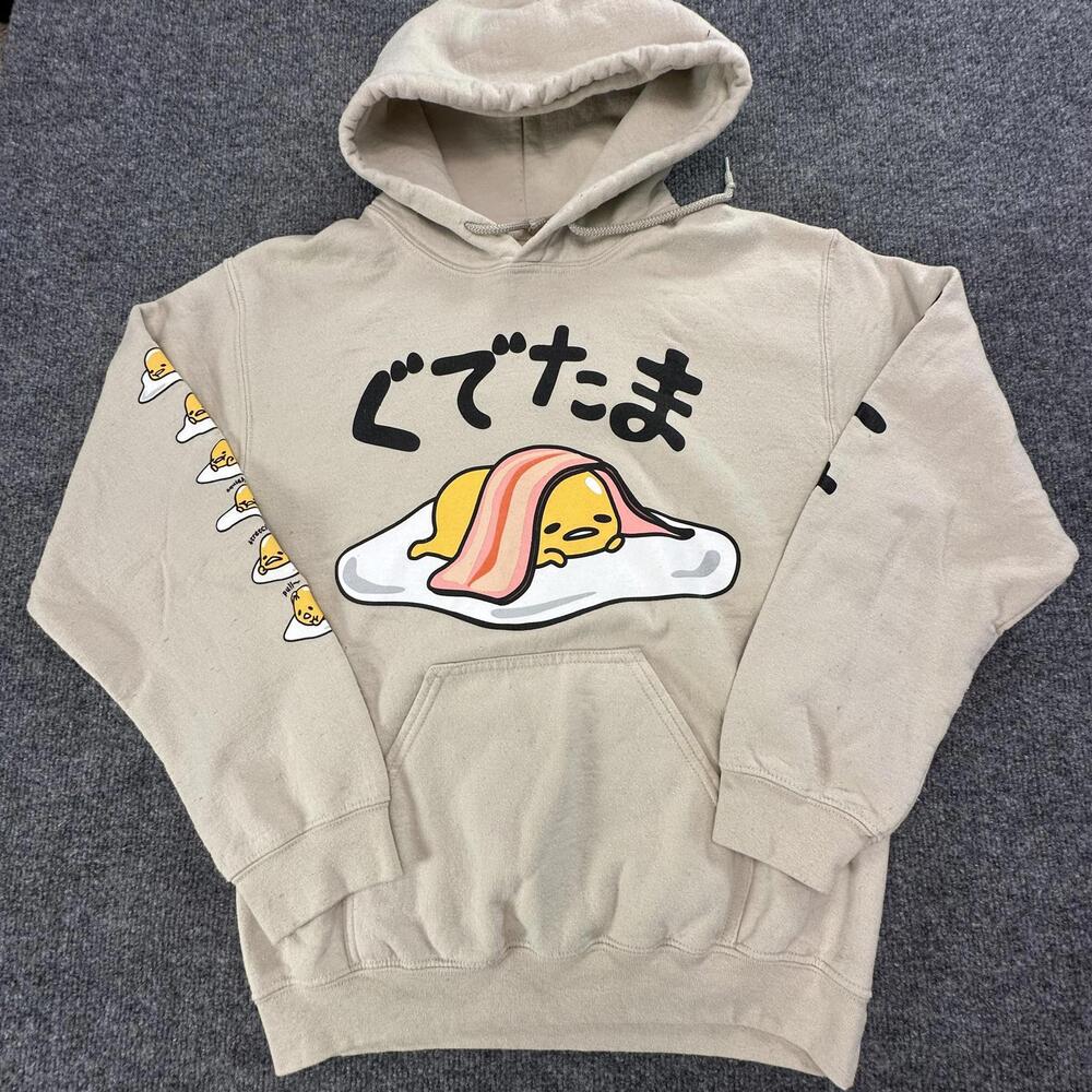 Sanrio Gudetama Lazy Egg Hoodie Mens Small Tan Bacon Graphic Pullover S 314